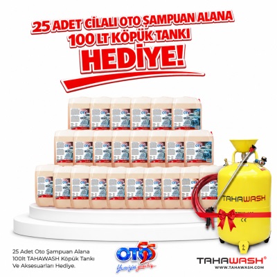 25 Adet Oto Şampuanı Alana + TAHAWASH 100 Litre Köpük Tankı Hediye
